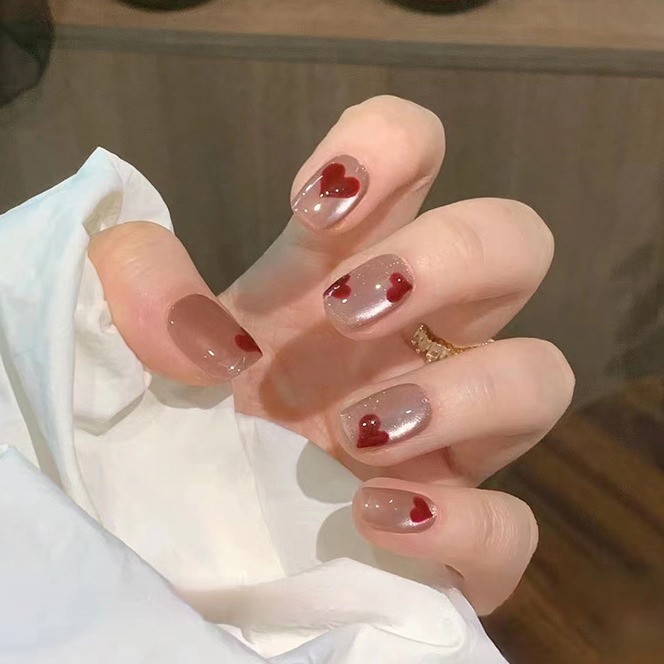 晶石猫眼穿戴甲爱心美甲片指甲片爆闪美甲短甲片穿戴甲短t芭蕾甲