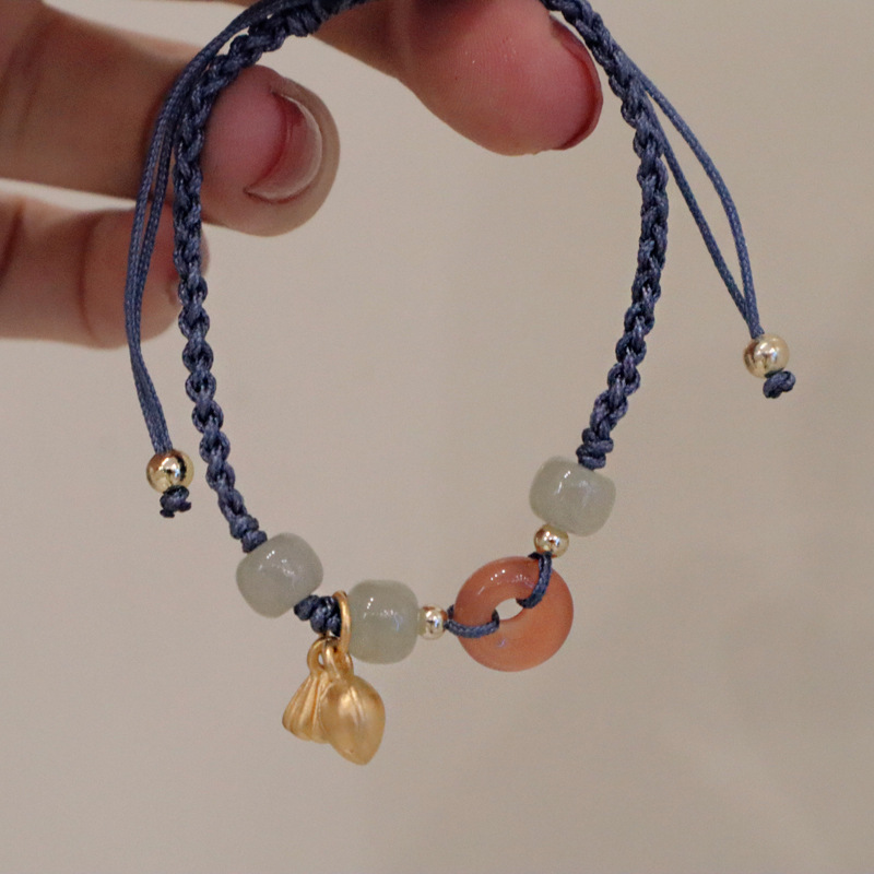 和田玉平安扣两世欢手链手绳女手工编织闺蜜编绳古风秋季小众设计