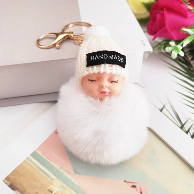 Cute Artificial Rabbit-Fur Ball Cute Sleeping Doll Key Chain Plush Doll Woolen Cap Doll Bag Automobile Hanging Ornament Female