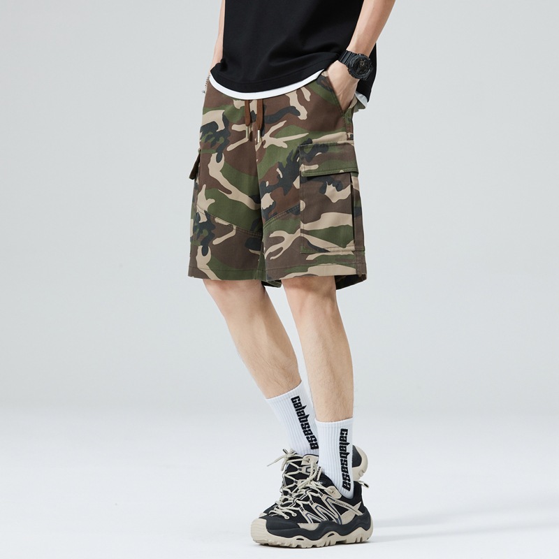 春夏季迷彩短裤男潮牌宽松直筒休闲裤简约百搭工装男士运动五分裤