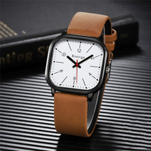 英伦风格方形表盘石英休闲手表 简约时尚男士商务皮带手表watch
