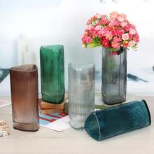 欧式切口三角花瓶 创意彩色透明玻璃花瓶景观水培干花插花器摆件