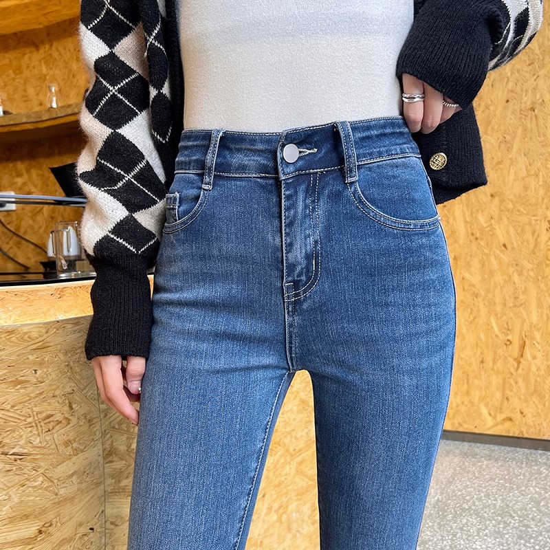 Women's High Waist Jeans 2023 Autumn and Winter New Tapered Pants Cropped High Elastic Tight Slimming Slim Fit Pencil Pants