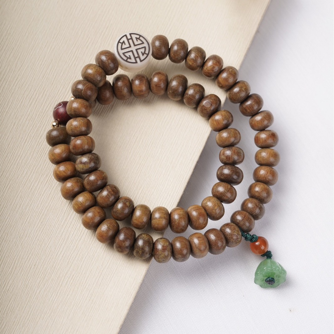 绿檀木天然手持串念佛珠diy长款毛衣项链挂吊坠装饰品新中式文玩