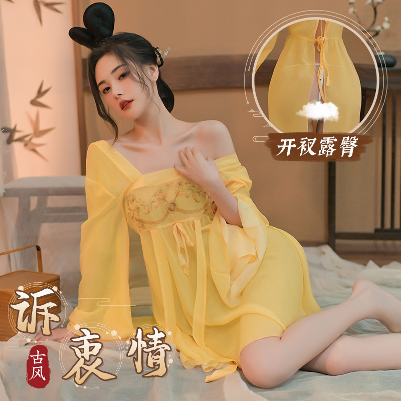 情趣内衣印花抹胸后开露臀古风汉服激情火辣性感制服诱惑5358