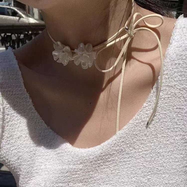 山茶花朵系绑带项链颈链女丝带森系脖子配饰颈带choker项圈锁骨链