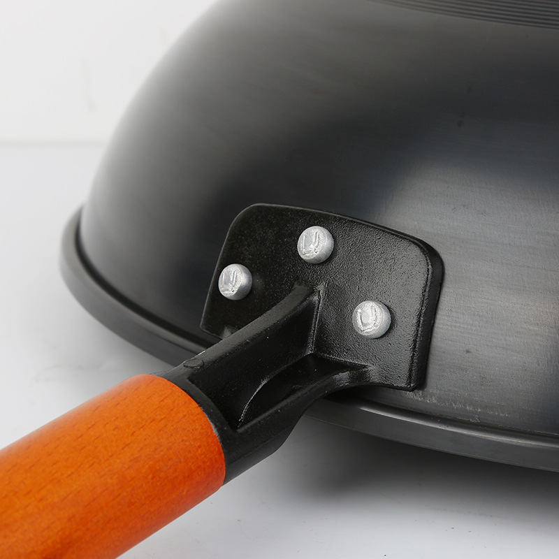 无涂层无烟不粘炒锅厨具木柄铸铁锅电磁炉煤气灶通用平底炒锅批发