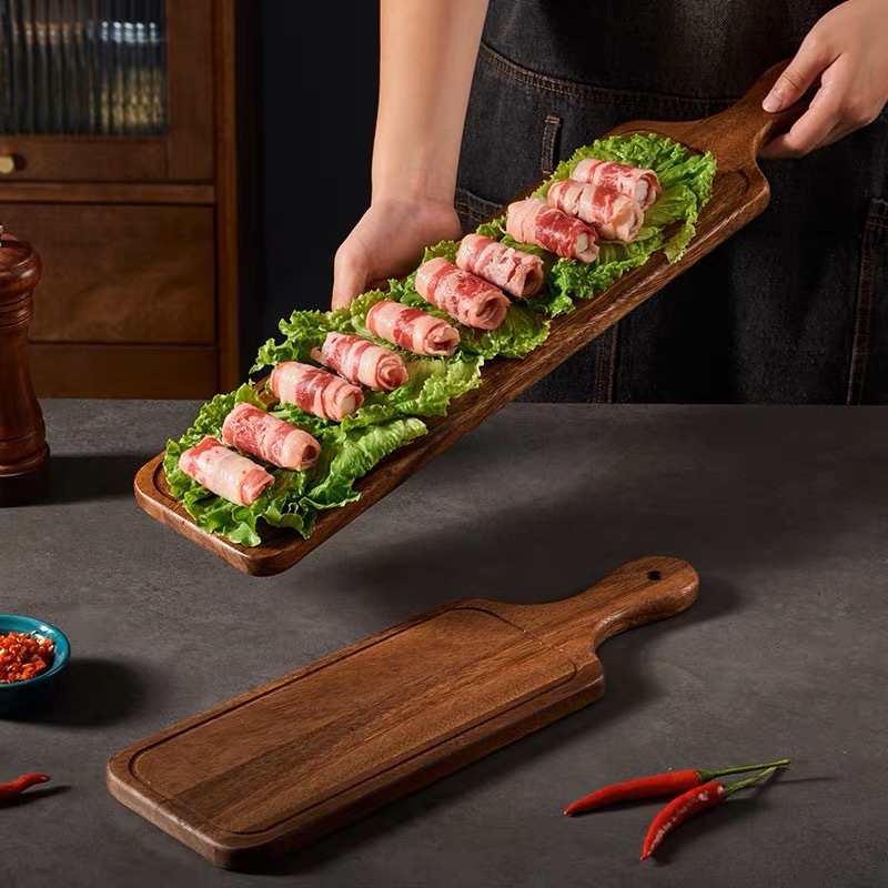 沙比利牛羊肉卷板木质长条创意摆盘特色烤肉餐具托盘火锅盘子菜盘