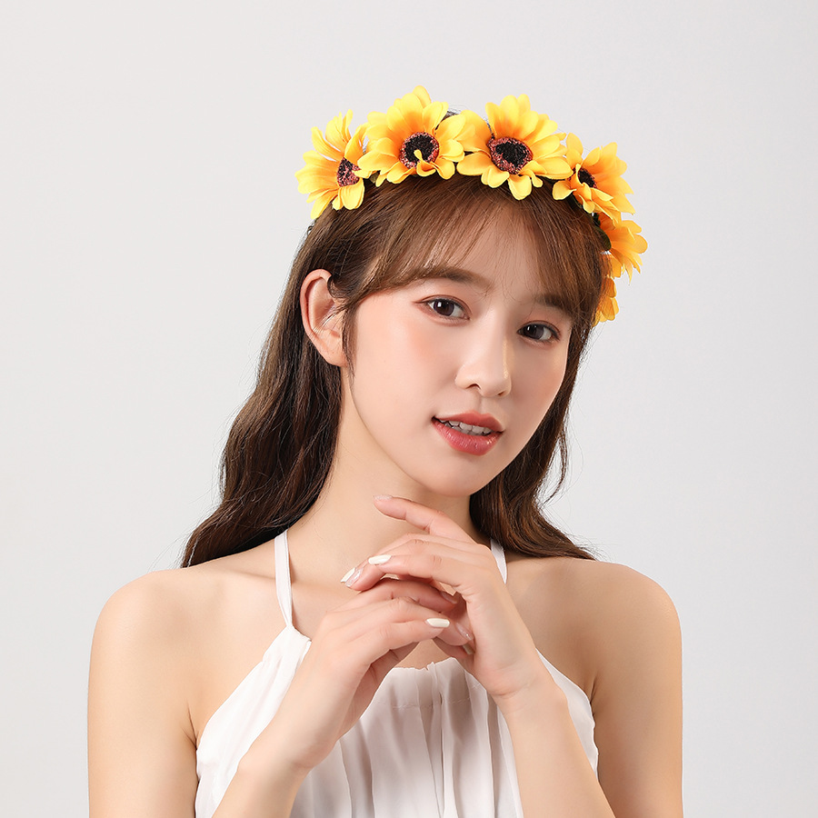 新款度假夏威夷花环太阳花头饰花环儿童头带仿真花朵发箍写真配饰