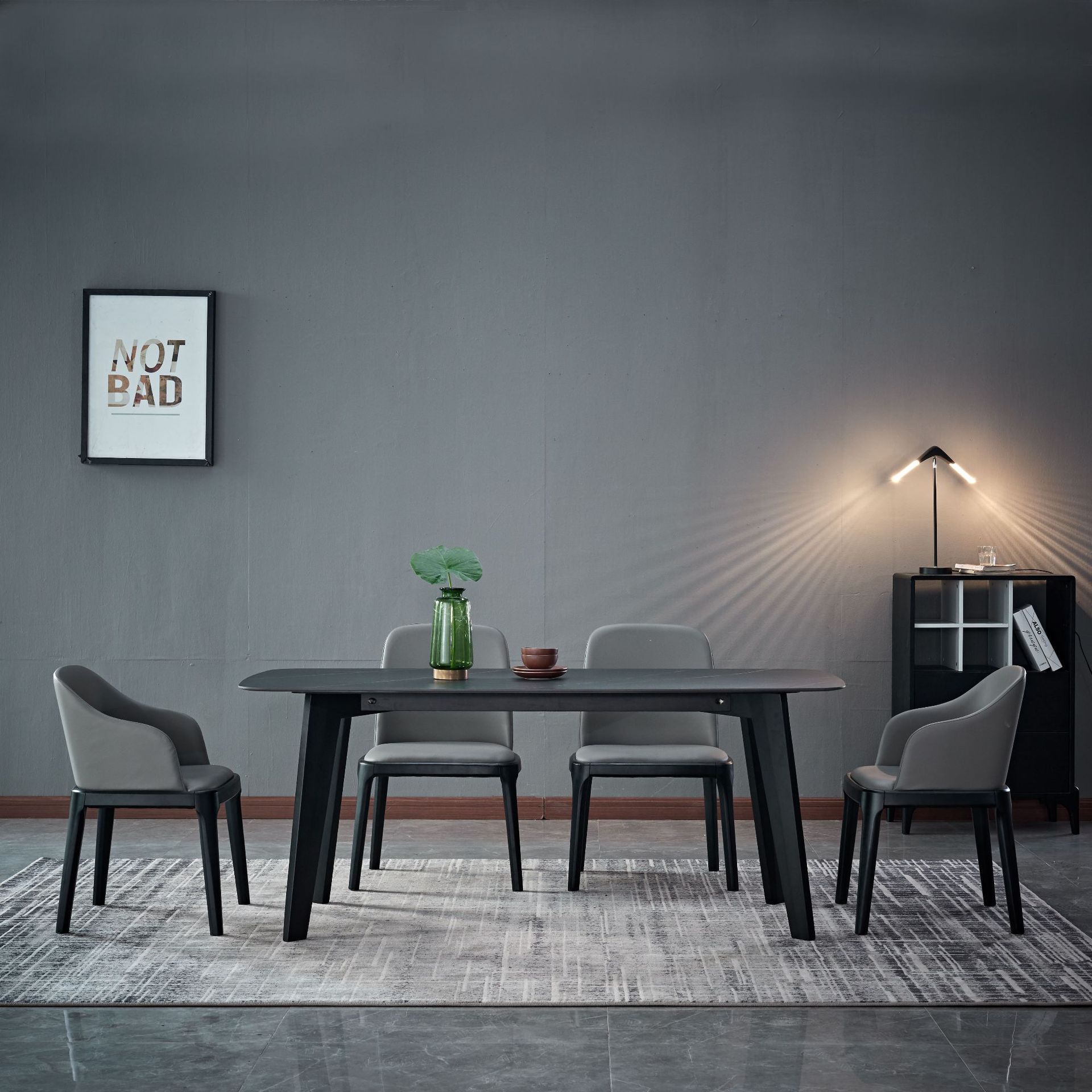 意式进口岩板餐桌小户型木餐桌家用长方形饭桌北欧实木餐桌椅组合