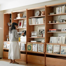 北欧实木书柜客厅整墙组合柜日式樱桃木落地书橱书架展示柜置物架