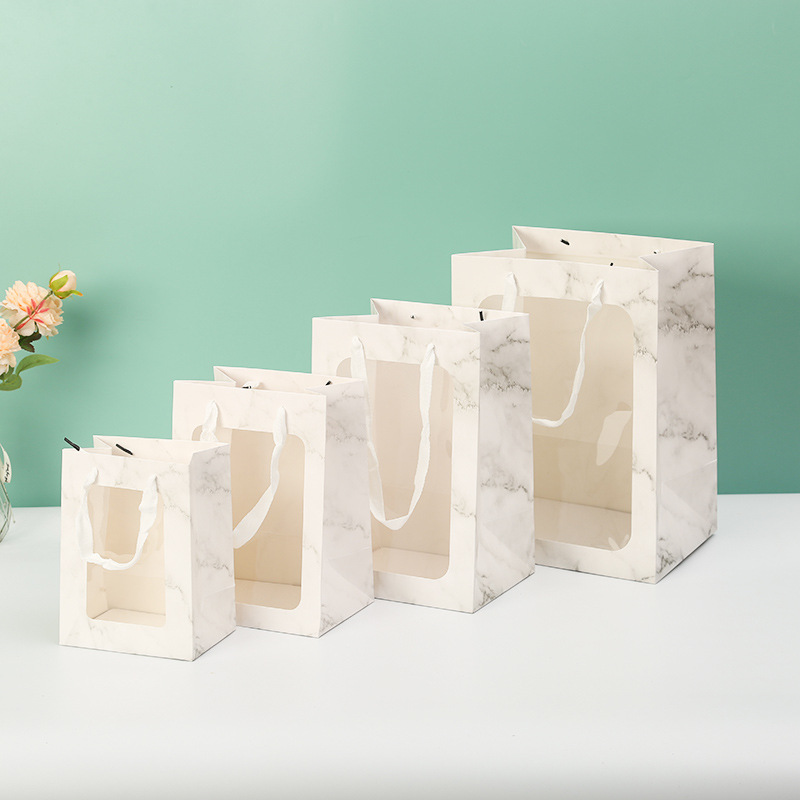 Transparent Marble Window Gift Bag Valentine's Day Gift Bag for Girlfriend Packaging Hand Gift Window Handbag
