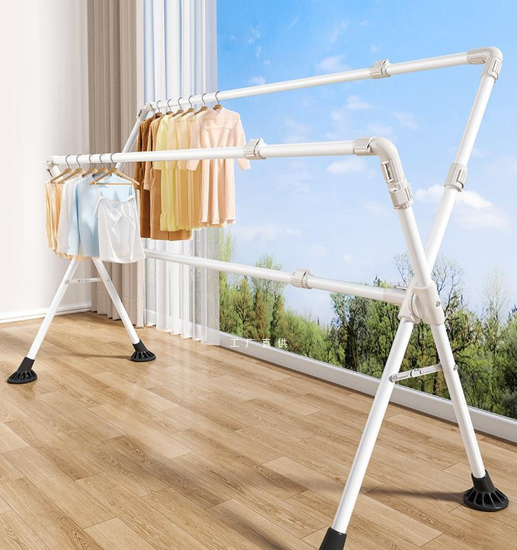 晾衣架落地阳台折叠晒衣架室内伸缩晾衣杆家用凉衣挂架晒被子