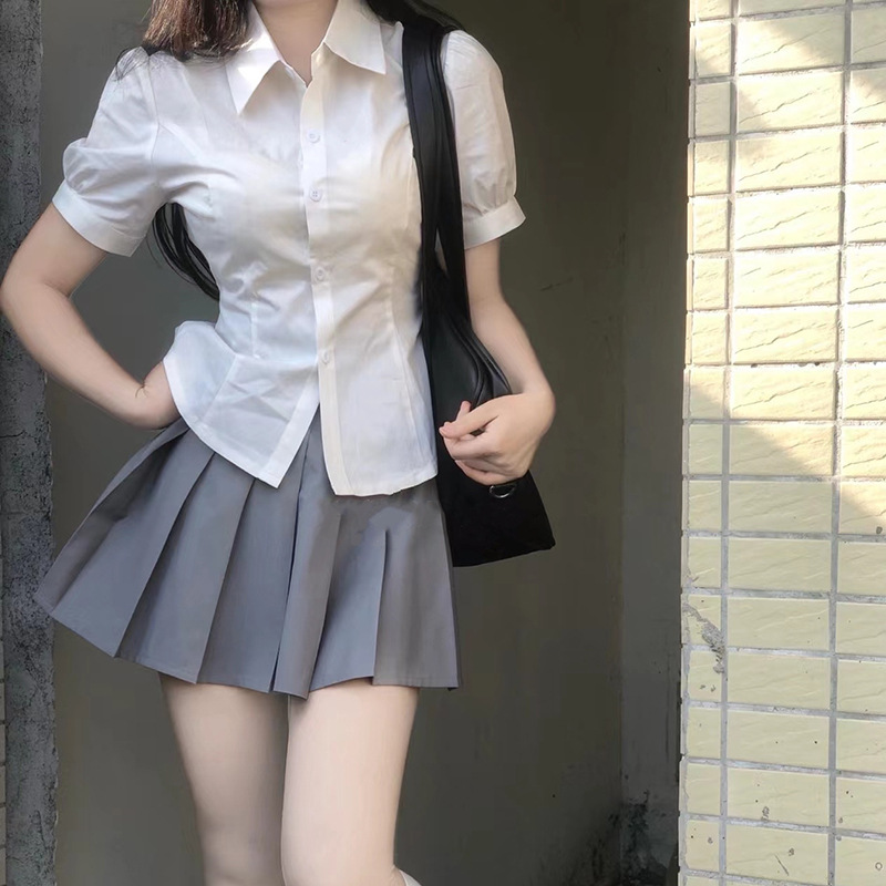 jk衬衫学姐制服女短袖辣妹不良套装学院风收腰提胸上衣夏季白衬衣