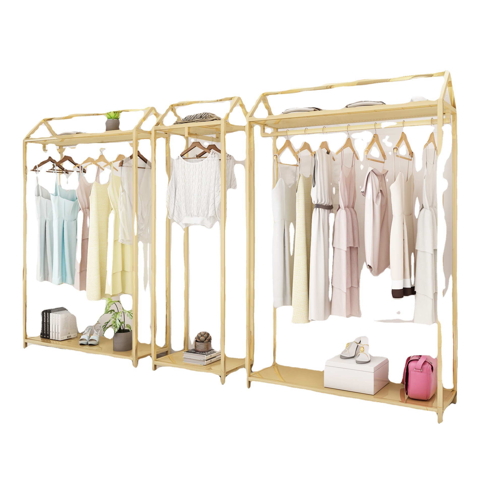 服装店展示架落地式男女装店陈列架货架靠墙组合双层高柜衣服架子