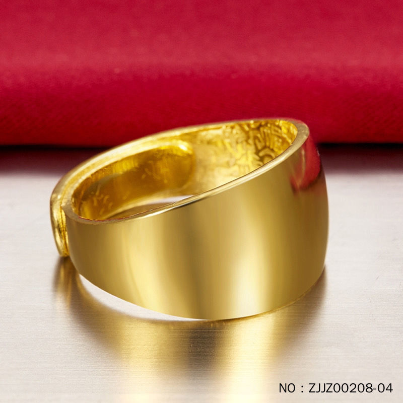 蛇肚黄金戒指正品足金9999男女款光面活口足金素圈可调节情侣对戒