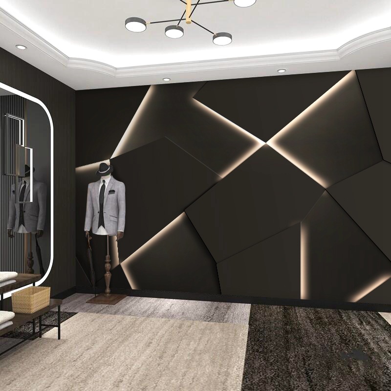网红男装直播间背景墙纸几何墙布公司客厅潮牌3d仿金属壁纸科技感