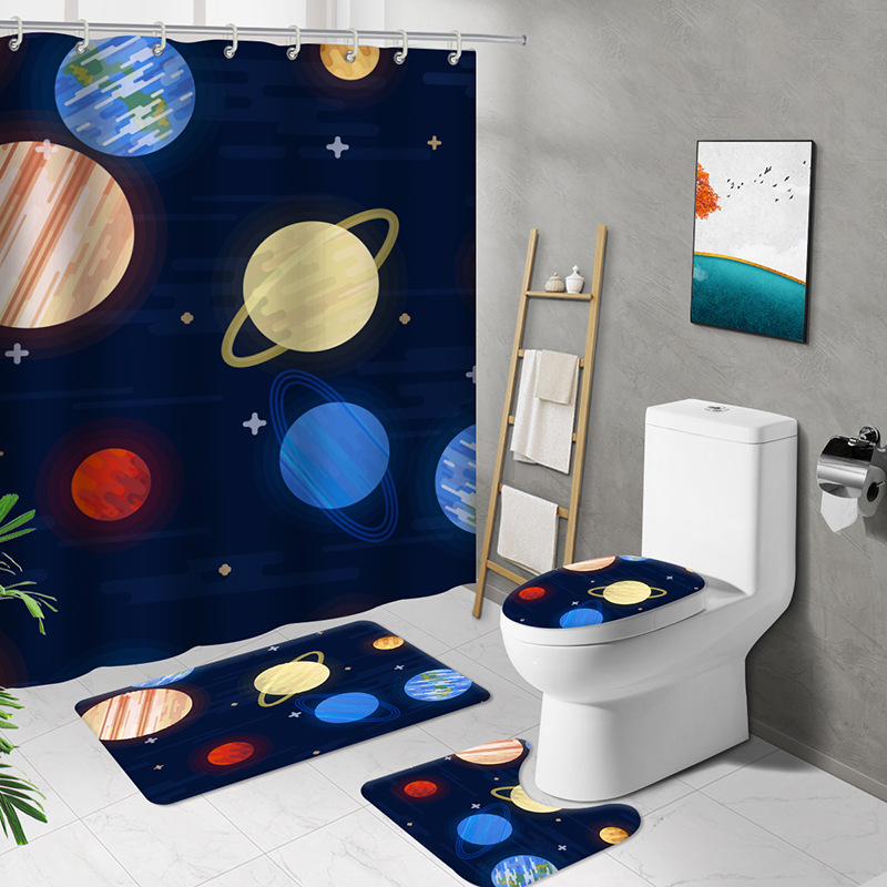 2023 New Starry Sky Series Printed Shower Curtain Four-Piece Polyester Waterproof and Mildew-Proof Partition Curtain One Piece Dropshipping