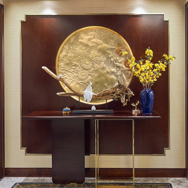 新中式天然玉石浮雕屏风石材背景墙客厅沙发背景墙玄关过道背景墙