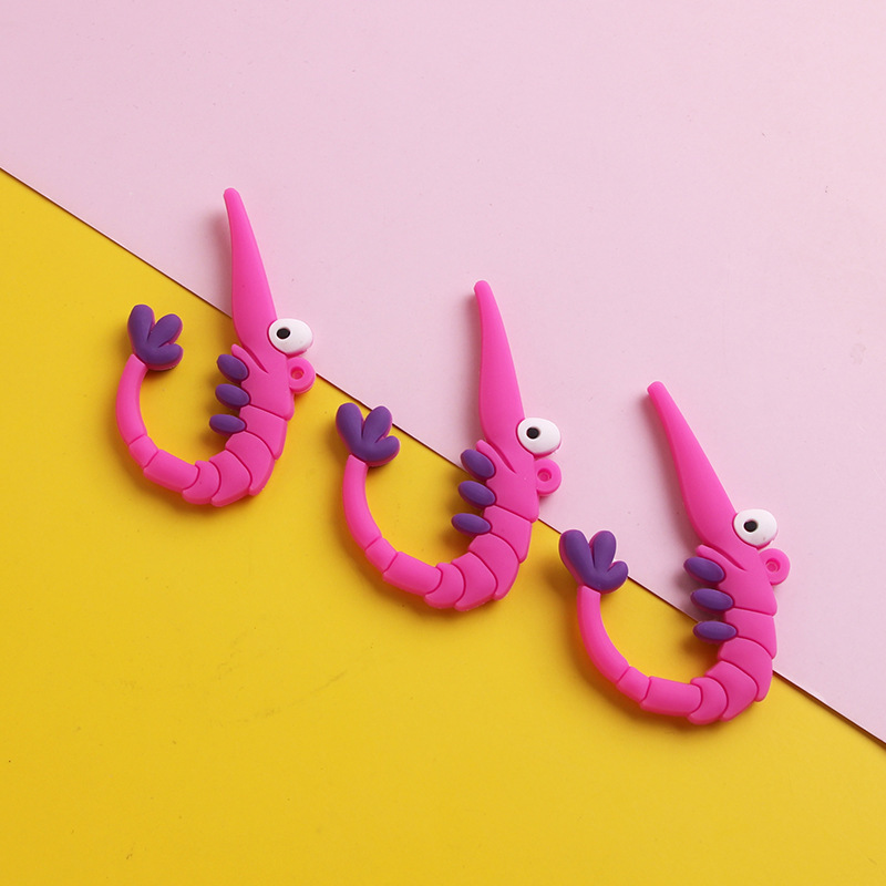 创意小虾米钥匙圈挂件pvc软胶可爱钥匙扣男女通用卡通趣味钥匙圈