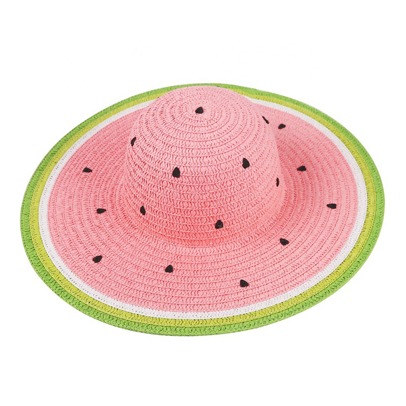 新款时尚欧美风西瓜草帽夏天可爱风沙滩遮阳纸草草帽男女