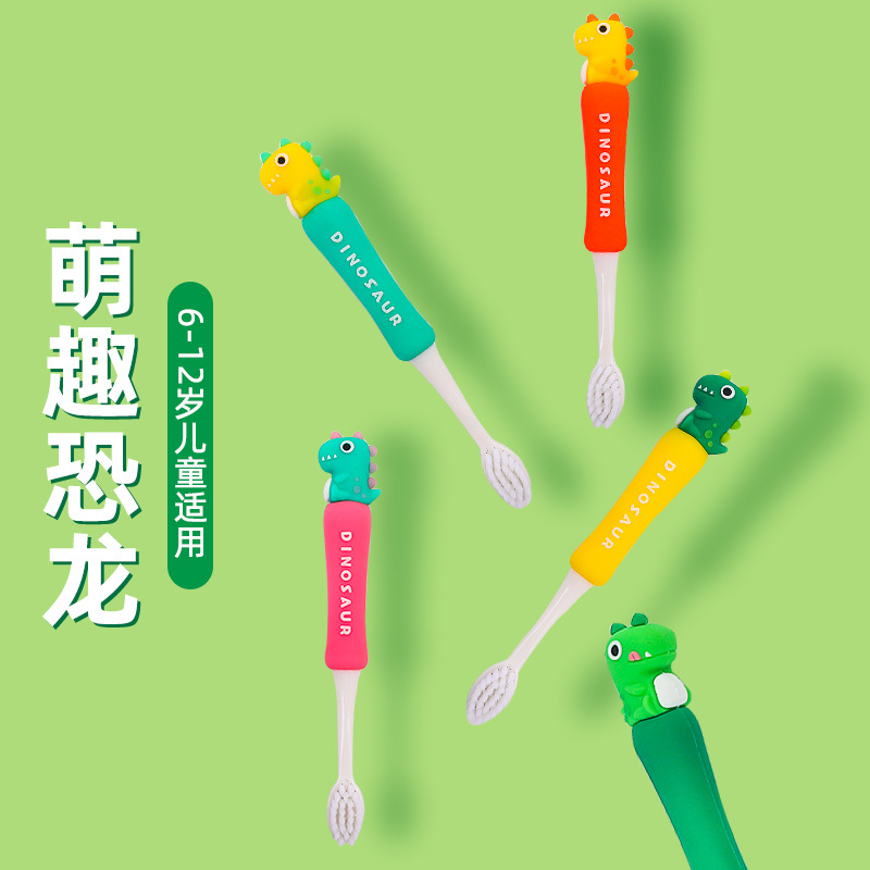 Cartoon Super Soft Non-Hurt Gum Children's Toothbrush Silicone Toothbrush for Children Dinosaur Toothbrush 6-12 Years Old