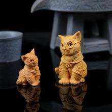 黄杨木雕手把件猫咪摆件桌面装饰品猫宠波斯猫创意礼品女孩工艺品