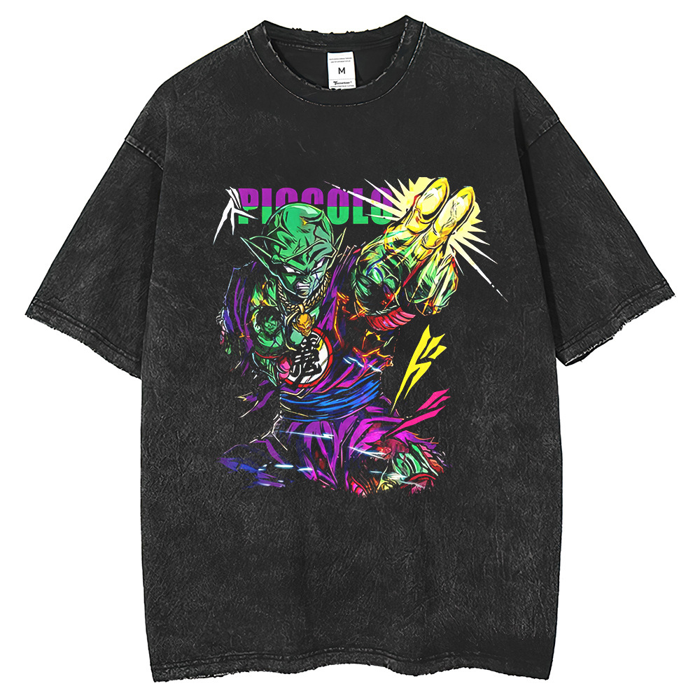 重磅洗水磨边t恤比克印花动漫潮牌ins新款原宿宽松复古t恤男女