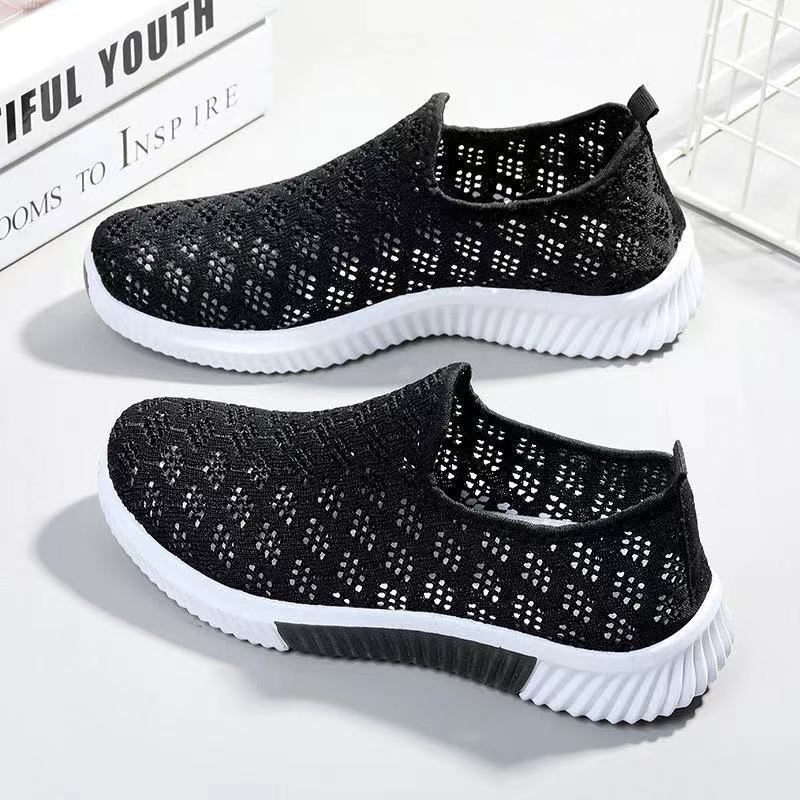 Cross-Border Wholesale 2023 New Summer Cloth Shoes Flat Hollowed Female Tennis Shoes Sneaker Casual Shoes Comfortable Soft Bottom Shoes