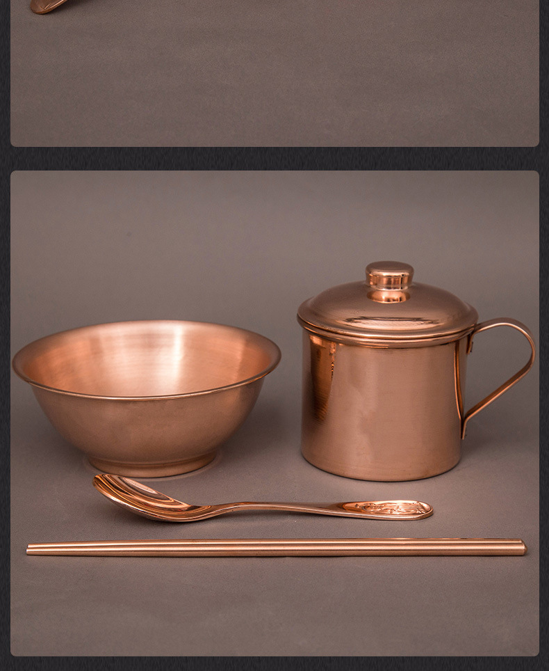 铜制餐具铜碗纯铜碗餐具家用饭碗铜勺铜筷子紫铜茶杯铜碗筷套装