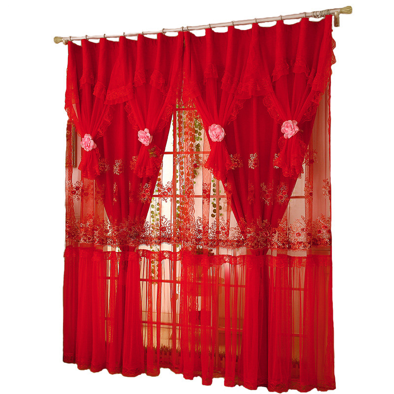 双层大红色 窗帘成品 喜庆婚庆婚房结婚窗帘红卧室落地窗