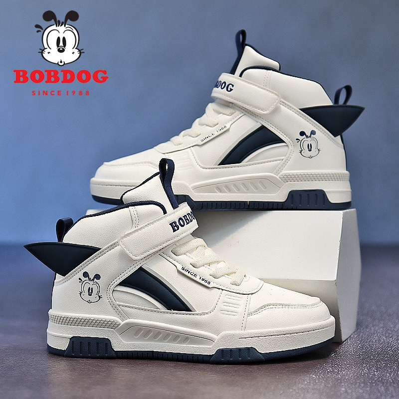 巴布豆男童鞋aj春秋新款皮面防水休闲板鞋儿童运动鞋中大童篮球鞋