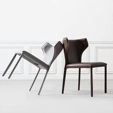 马鞍皮餐椅家用简易北欧轻奢餐椅意式极简设计师网红椅子书桌椅