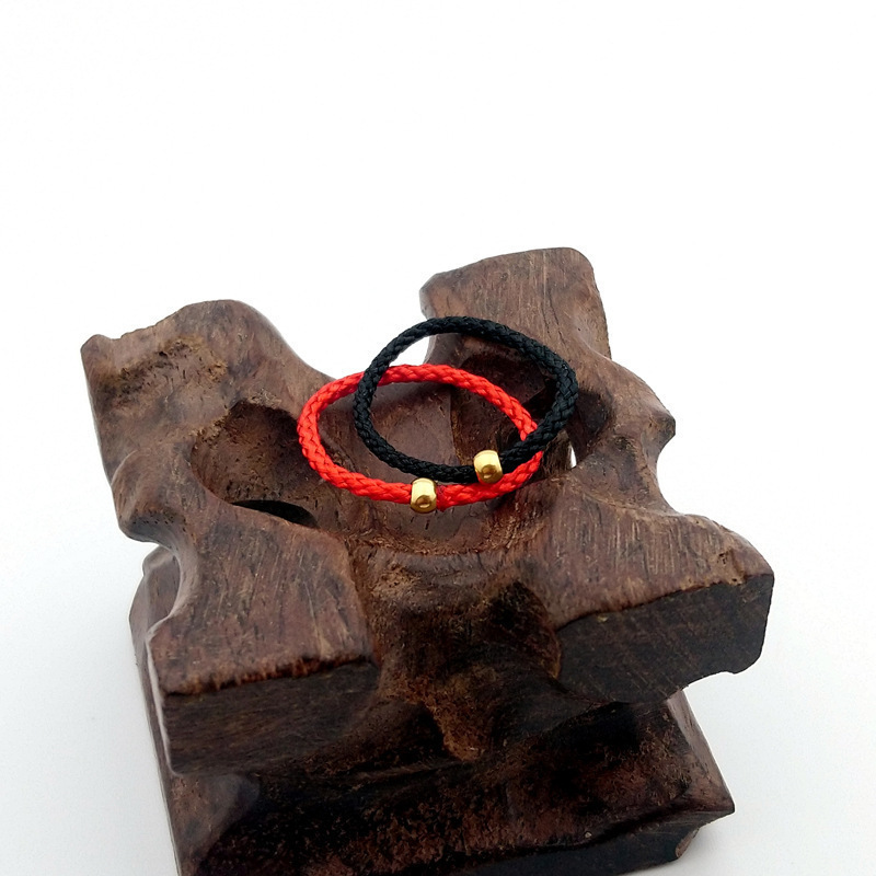 转运珠小金珠红绳戒指女18k金抖音同款手工金豆指环礼品批发