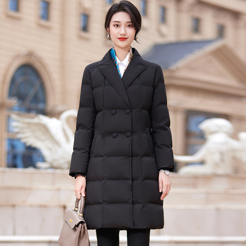 职业装羽绒棉服女士中长款冬季气质修身加厚酒店银行前台工作服
