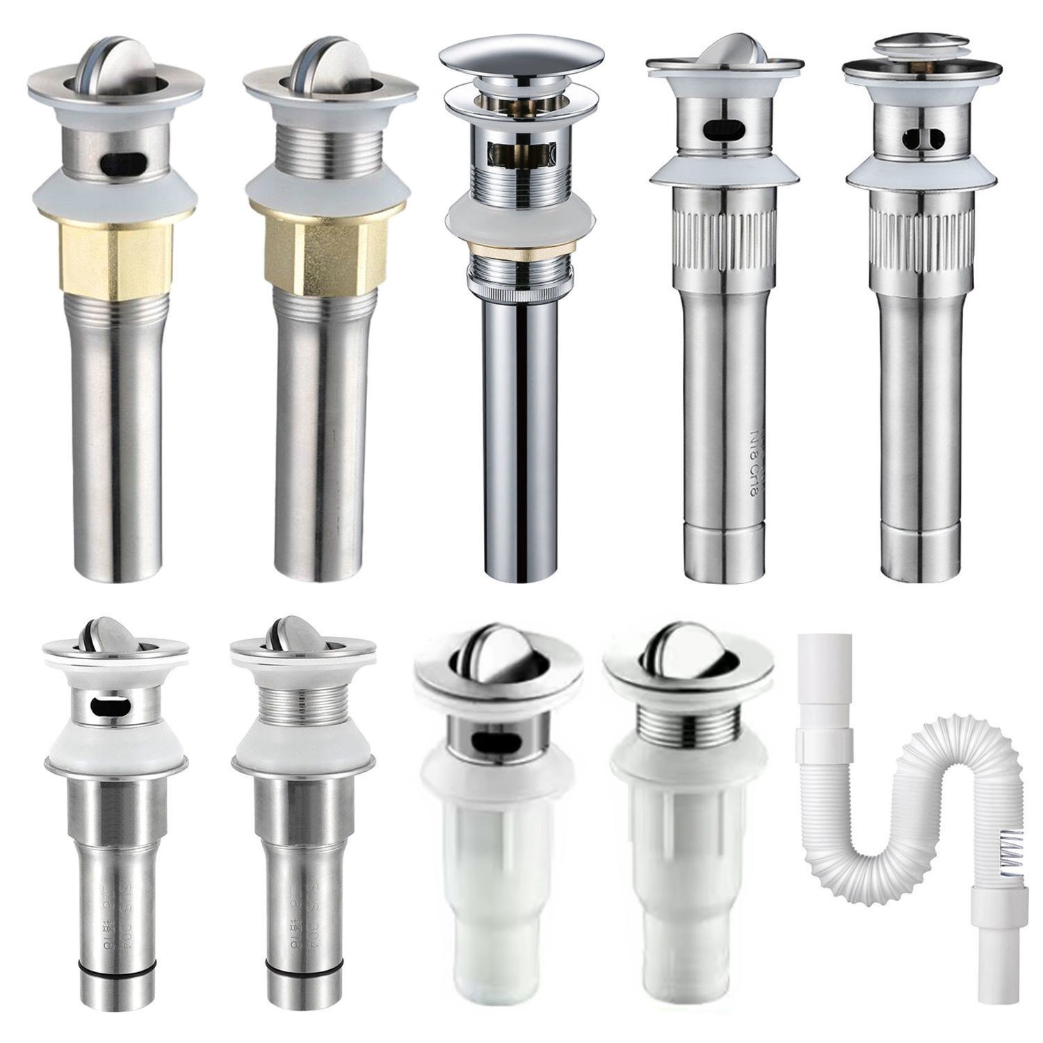 洗脸盆下水器不锈钢通用防臭排水管软管洗手盆台盆面盆下水器弹跳