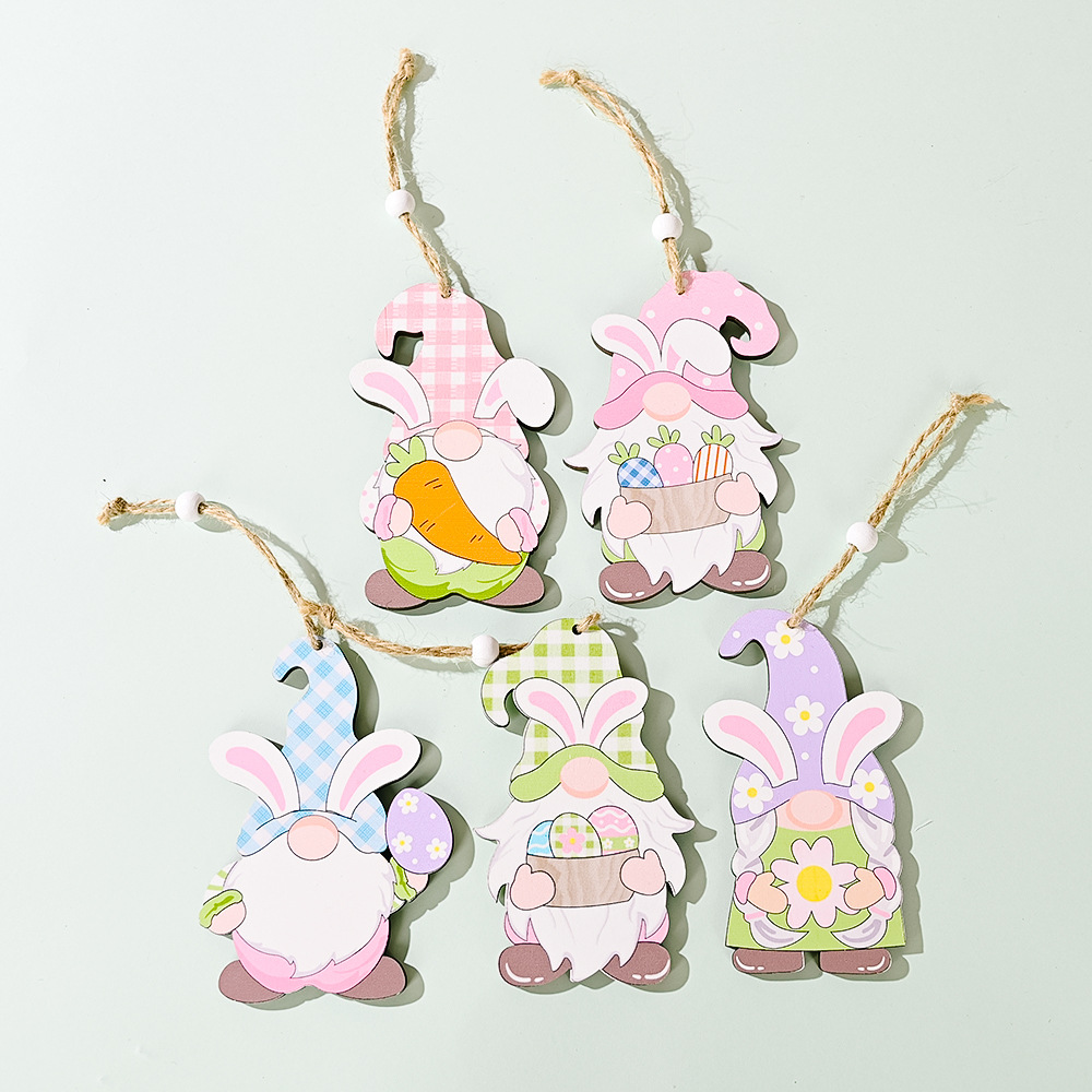 Cross-Border New Arrival Easter Decorations Easter Wooden Rudolf Pendant Bunny Hanging Ornaments