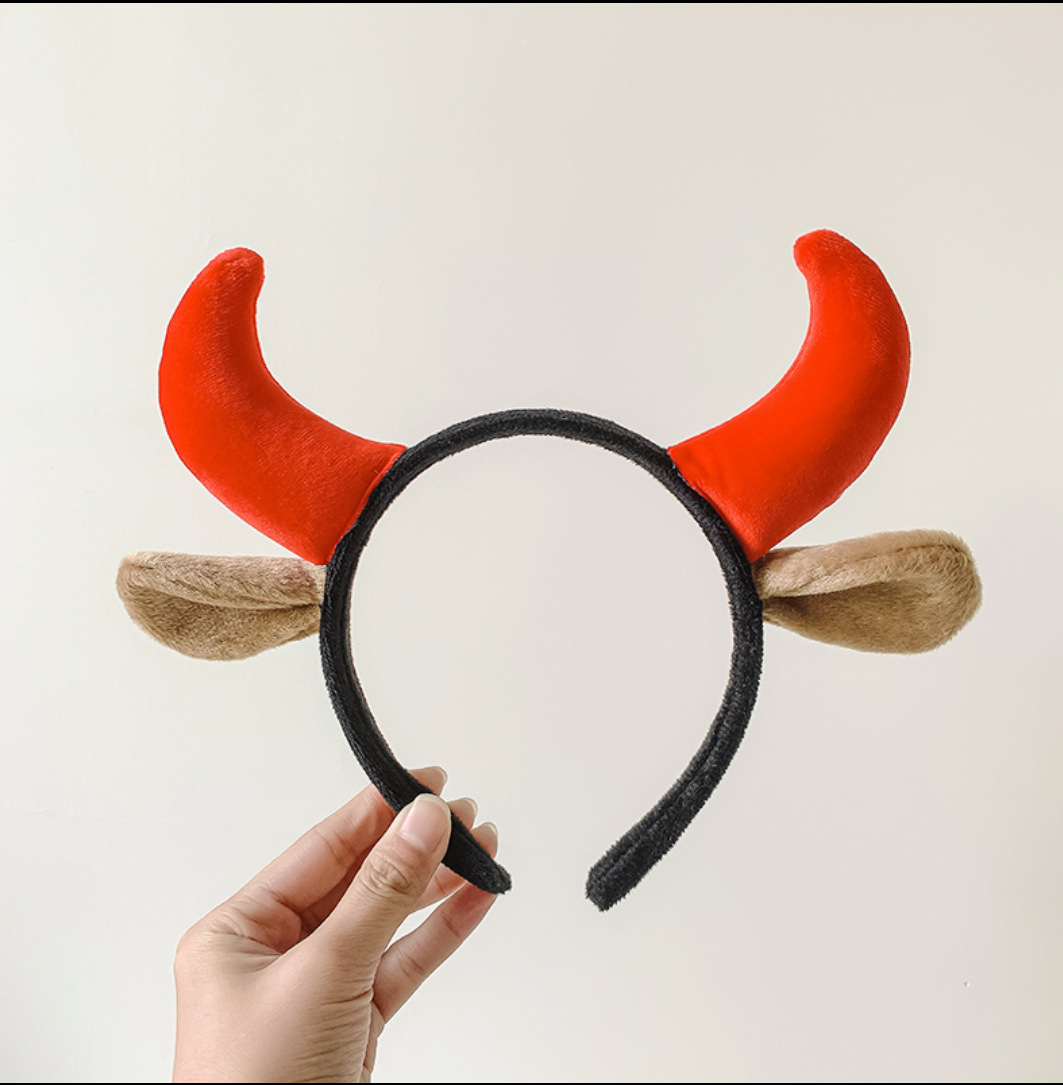 红色牛角发箍可爱胡子牛角小恶魔角发箍动物装扮头饰搞怪装饰