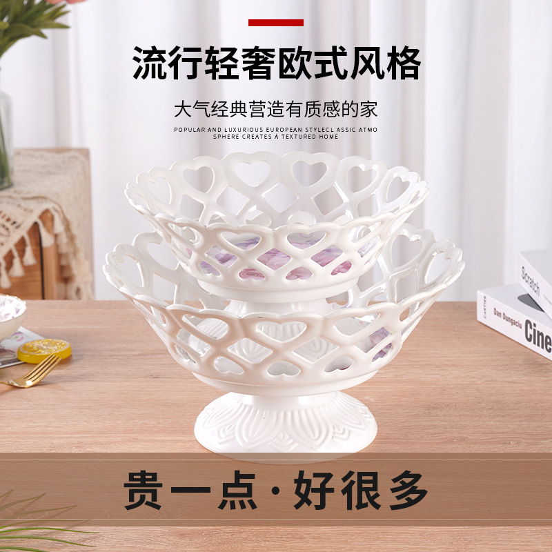 Heart-Shaped Hollow-out Removable Decal Melamine Fruit Plate Imitation Porcelain Creative Tableware Melon Seeds Peanut Fruit Plate Fruit Basket