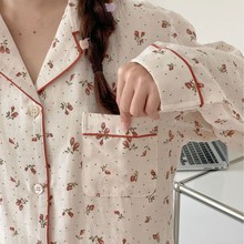 2025秋季新款睡衣女款双层纱布家居服简约可爱圆领长袖长裤套装舒
