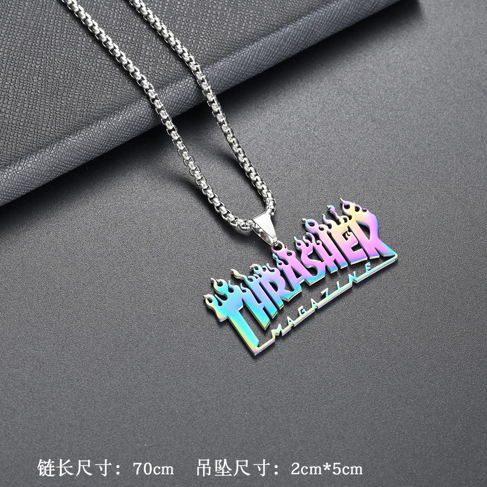 European and American Titanium Steel Necklace Wholesale Street Hip-Hop Punk Men's Female Pendant Vintage Alloy Pendant Trendy Sweater Chain