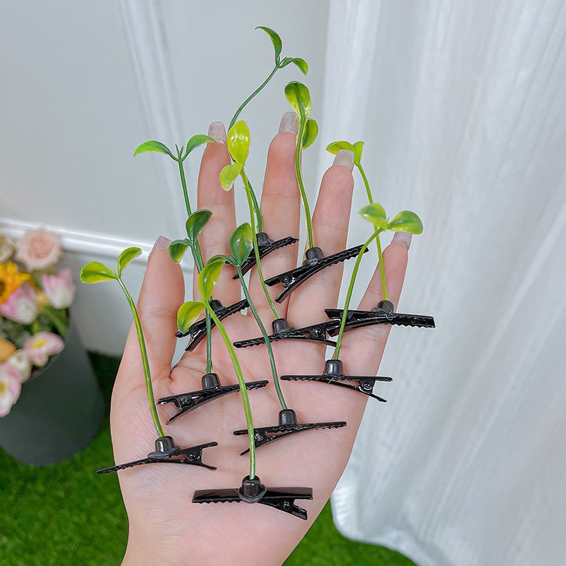 卖萌神器仿真植物搞怪小豆芽花头上长草发芽发饰创意趣味发卡头饰