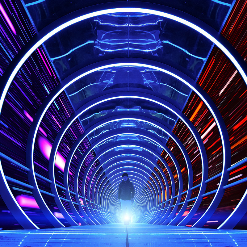 网红打卡时光隧道圆形拱门发光长廊通道美陈亮光拍照装饰户外摆件