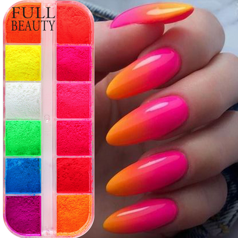 跨境新款美甲闪粉 ins网红荧光闪粉彩虹美甲渐变经典指甲装饰闪粉