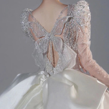 法式婚纱2023新款新娘主纱小个子大码拖尾长袖高级感奢华重工夏季