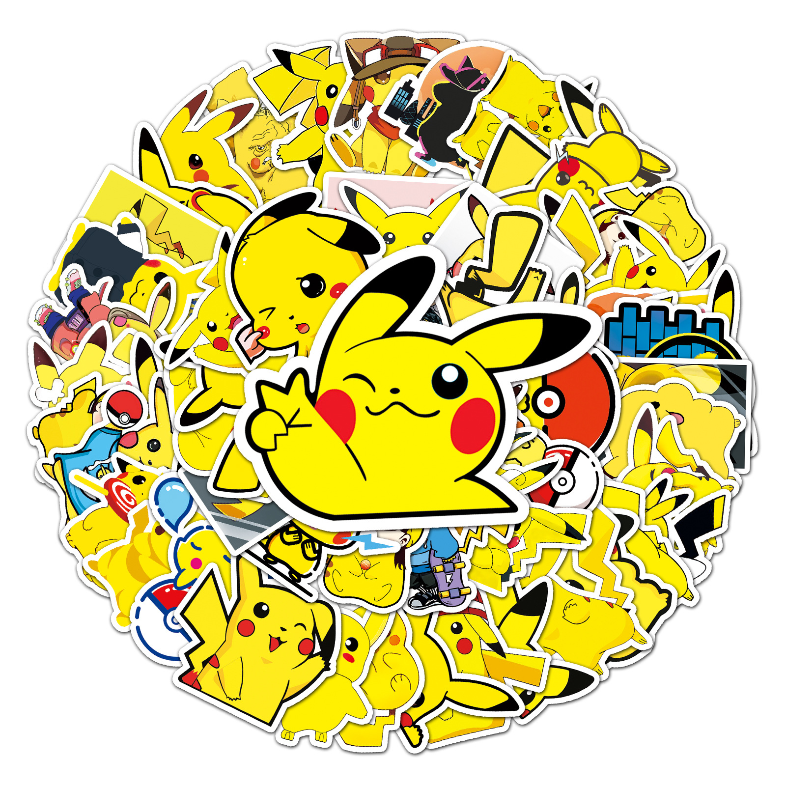 54张皮卡丘行李箱防水不干胶贴纸 拉杆箱车贴防水可移涂鸦贴纸