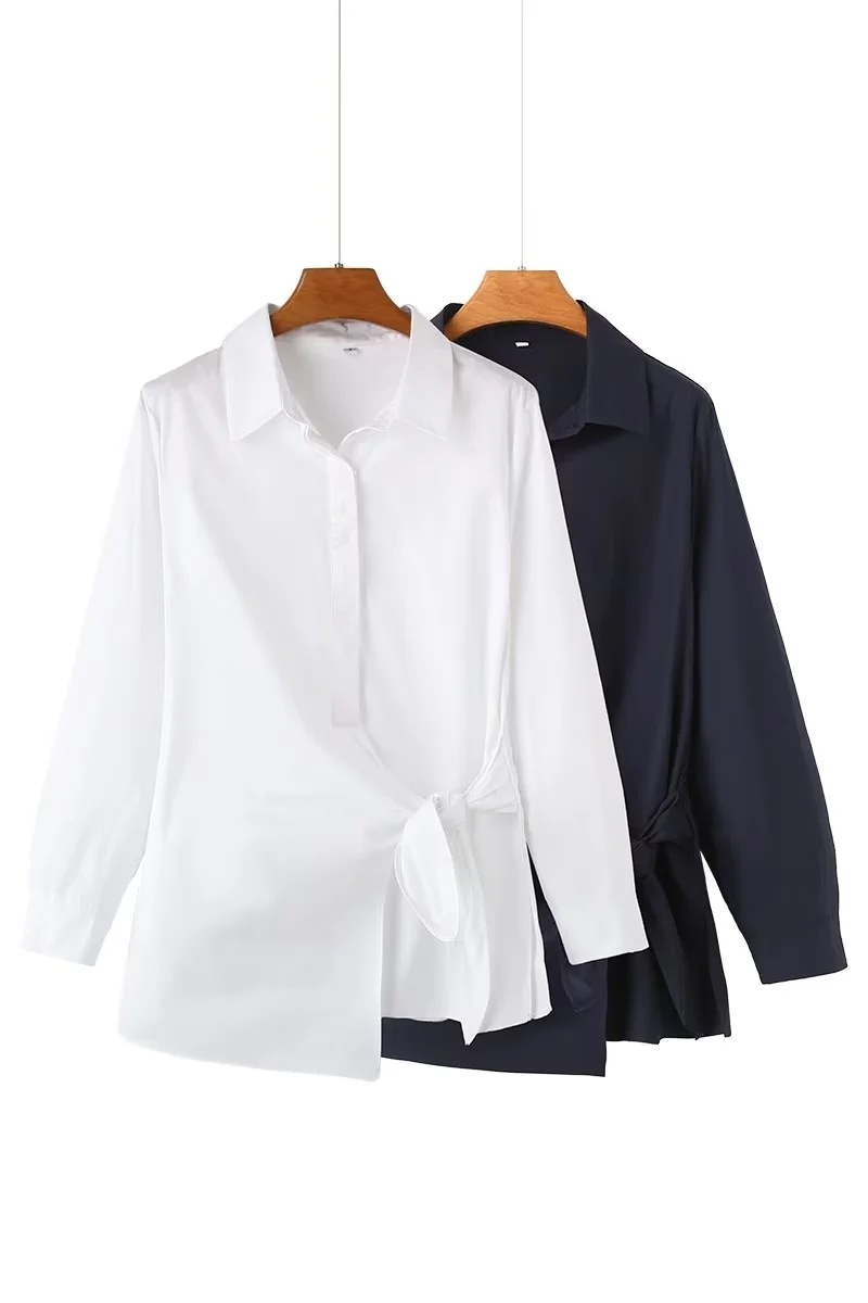 外贸秋季新款女装休闲翻领单排扣双襟长袖府绸衬衫 9479242-阿里巴巴