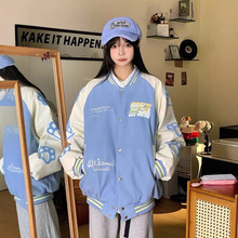 2025美式复古条纹撞色棒球服女刺绣国潮宽松春季新款学生外套夹克