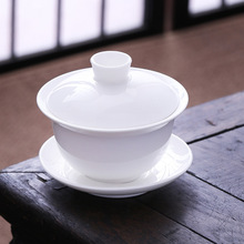 白瓷羊脂玉玉瓷功夫茶器三才茶碗大容量家用陶瓷茶具套装