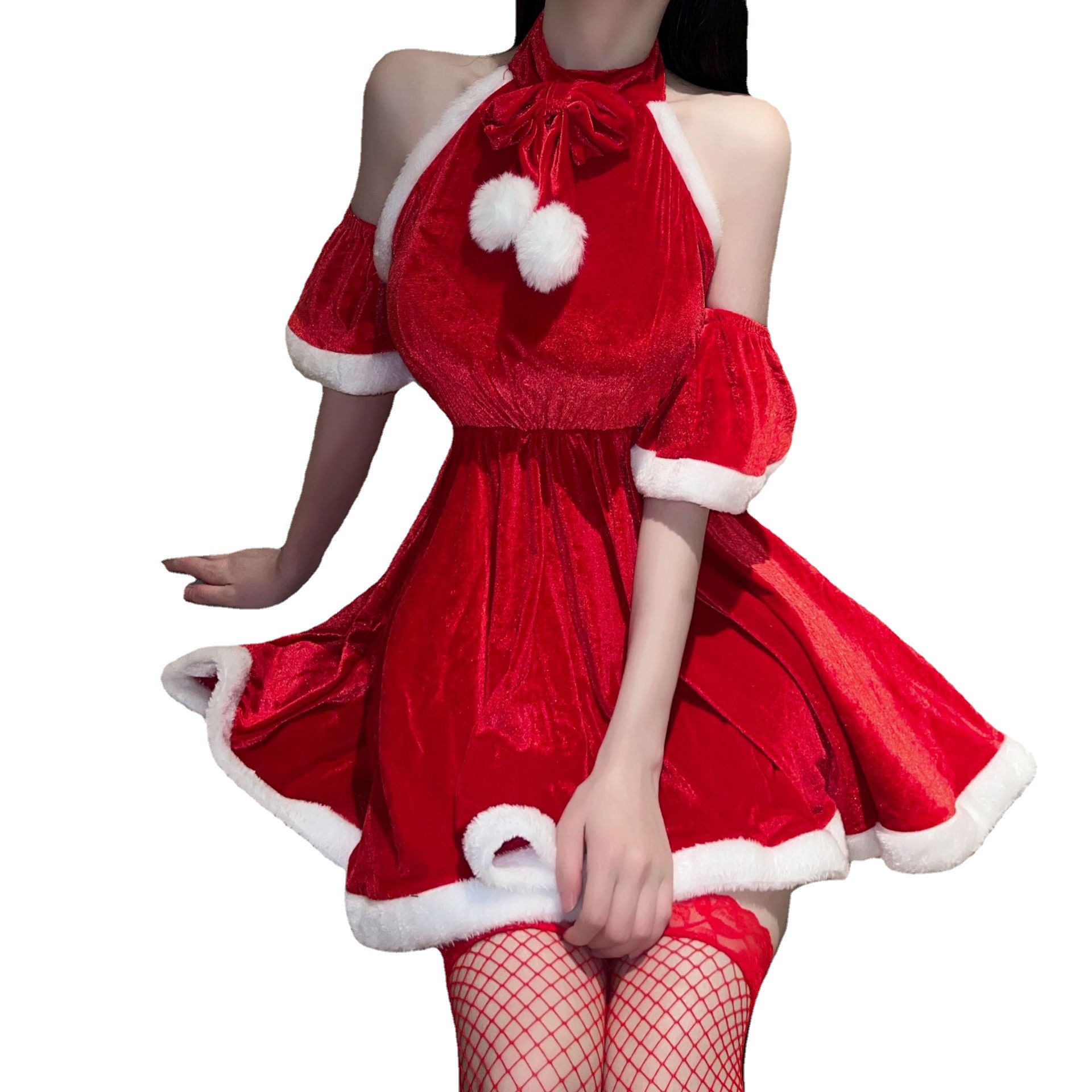 Qinyun New Autumn and Winter Women's Dress Sexy Christmas Hot Girl Uniform Passion Backless Sexy Lingerie 5682